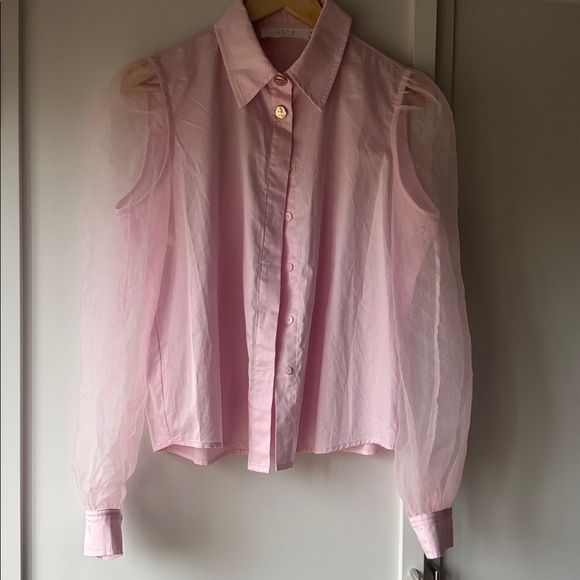 Astr the Label Sheer Sleeve Pink Shirt size M - Picture 5 of 7